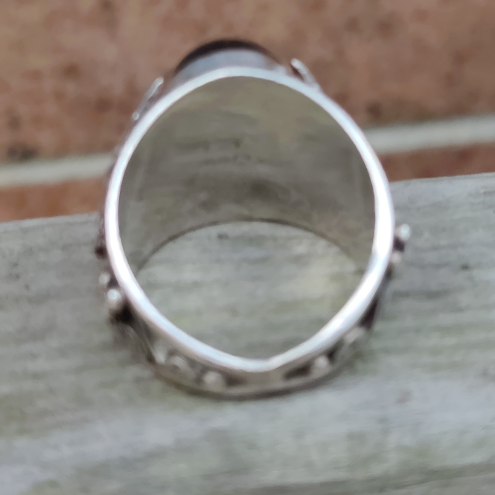 Massive Vintage Men's Sterling Silver Black Onyx Eagle Native American Ring - Picture 6 of 12